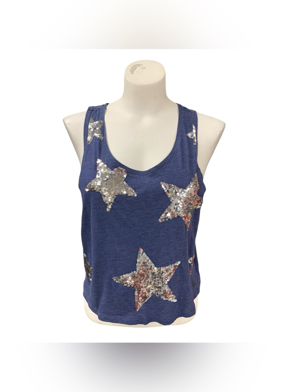 PINK Victoria's Secret Navy Scoop Tank with Sequin Stars Size S